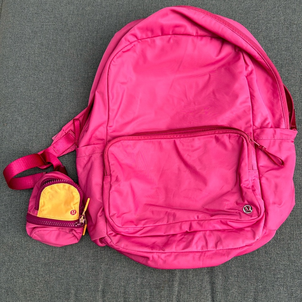 Lululemon Everywhere Backpack Raspberry Coulis plus mini backpack